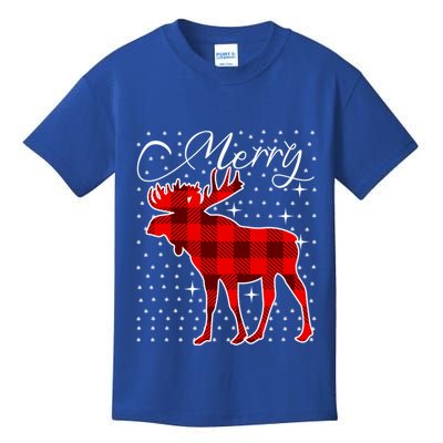 Merry Moose Buffalo Red Plaid Funny Couples Christmas Pajama Gift Kids T-Shirt