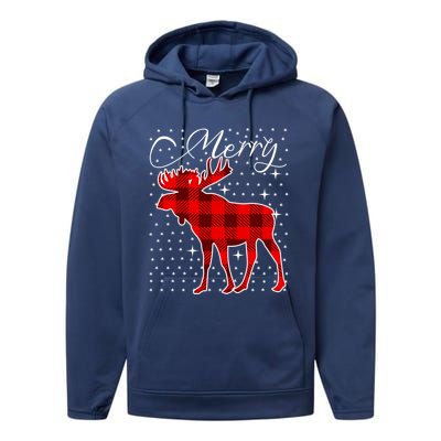 Merry Moose Buffalo Red Plaid Funny Couples Christmas Pajama Gift Performance Fleece Hoodie