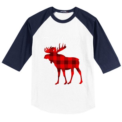 Merry Moose Buffalo Red Plaid Funny Couples Christmas Pajama Gift Baseball Sleeve Shirt