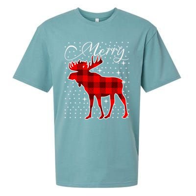 Merry Moose Buffalo Red Plaid Funny Couples Christmas Pajama Gift Sueded Cloud Jersey T-Shirt