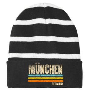 Munich MüNchen Bavaria Germany German Retro City Striped Beanie with Solid Band