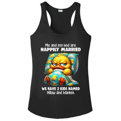 Me & My Bed Are Happily Married We Have 2  Named Pillow  Ladies PosiCharge Competitor Racerback Tank