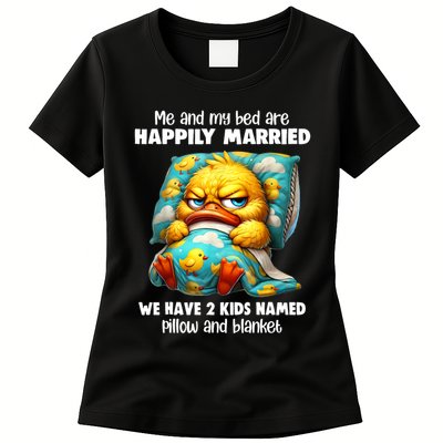 Me & My Bed Are Happily Married We Have 2  Named Pillow  Womens T-Shirt