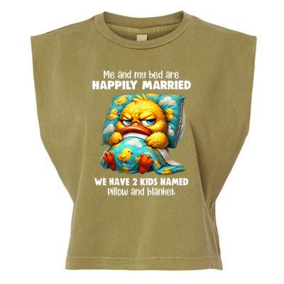 Me & My Bed Are Happily Married We Have 2  Named Pillow  Garment-Dyed Women's Muscle Tee