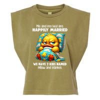 Me & My Bed Are Happily Married We Have 2  Named Pillow  Garment-Dyed Women's Muscle Tee