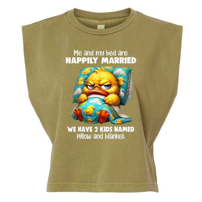 Me & My Bed Are Happily Married We Have 2  Named Pillow  Garment-Dyed Women's Muscle Tee