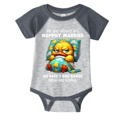 Me & My Bed Are Happily Married We Have 2  Named Pillow  Infant Baby Jersey Bodysuit