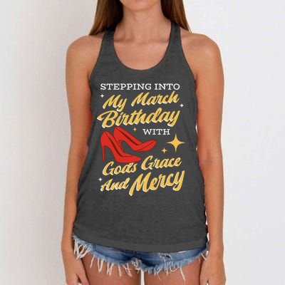 My March Birthday Gods Grace And Mercy Birthday Women's Knotted Racerback Tank