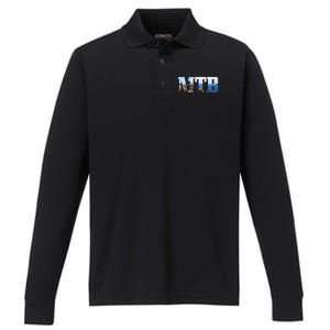 Mtb Mountain Bike Cycling Bicycle Mountain Biking Biker Great Gift Performance Long Sleeve Polo