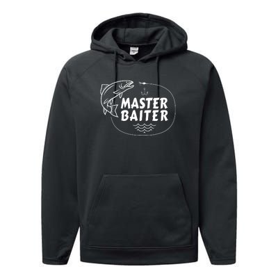 Mens Master Baiter Shirt Funny Fishing Fisherman Joke Dad Grandpa Performance Fleece Hoodie