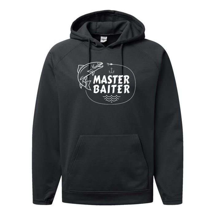 Mens Master Baiter Shirt Funny Fishing Fisherman Joke Dad Grandpa Performance Fleece Hoodie