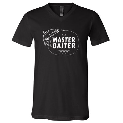 Mens Master Baiter Shirt Funny Fishing Fisherman Joke Dad Grandpa V-Neck T-Shirt