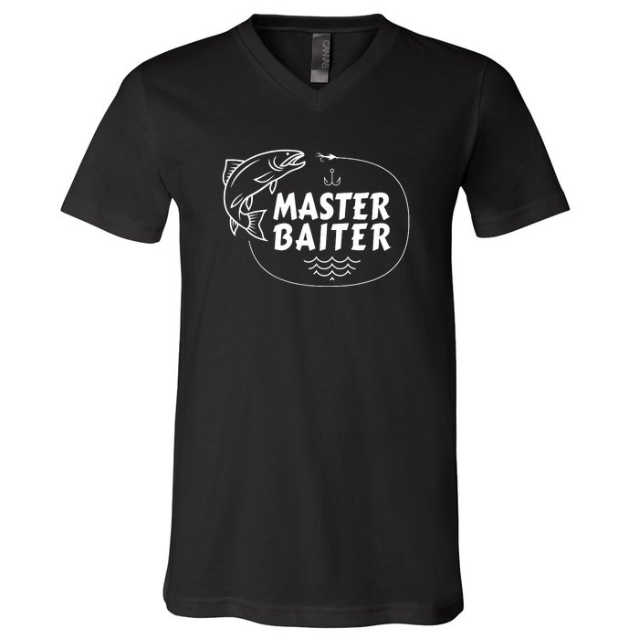 Mens Master Baiter Shirt Funny Fishing Fisherman Joke Dad Grandpa V-Neck T-Shirt