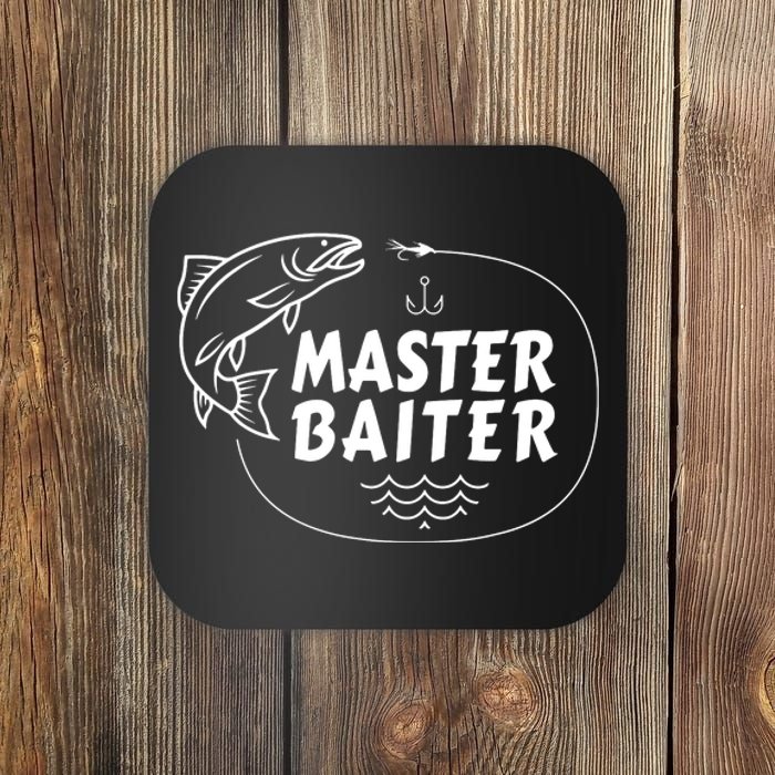 Mens Master Baiter Shirt Funny Fishing Fisherman Joke Dad Grandpa Coaster