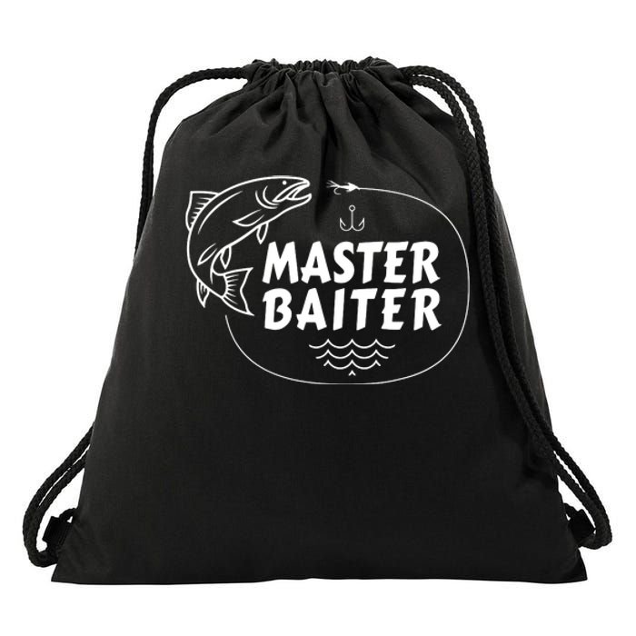 Mens Master Baiter Shirt Funny Fishing Fisherman Joke Dad Grandpa Drawstring Bag