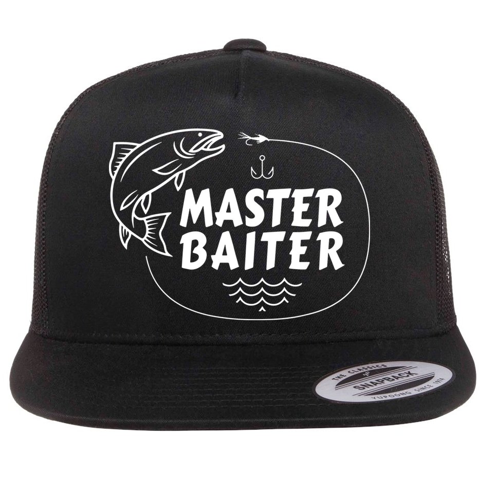 Mens Master Baiter Shirt Funny Fishing Fisherman Joke Dad Grandpa Flat Bill Trucker Hat
