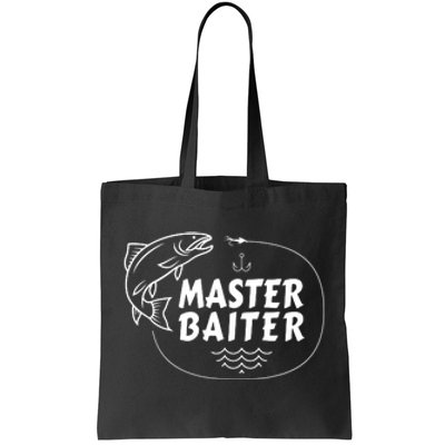 Mens Master Baiter Shirt Funny Fishing Fisherman Joke Dad Grandpa Tote Bag