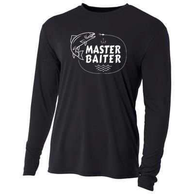 Mens Master Baiter Shirt Funny Fishing Fisherman Joke Dad Grandpa Cooling Performance Long Sleeve Crew