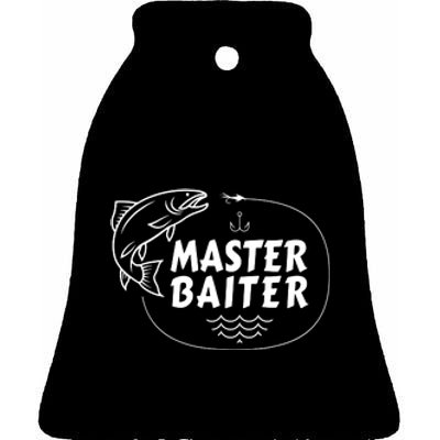 Mens Master Baiter Shirt Funny Fishing Fisherman Joke Dad Grandpa Ceramic Bell Ornament