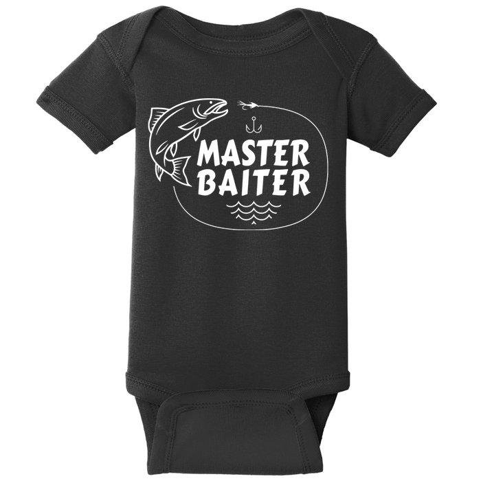 Mens Master Baiter Shirt Funny Fishing Fisherman Joke Dad Grandpa Baby Bodysuit