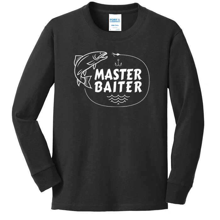 Mens Master Baiter Shirt Funny Fishing Fisherman Joke Dad Grandpa Kids Long Sleeve Shirt