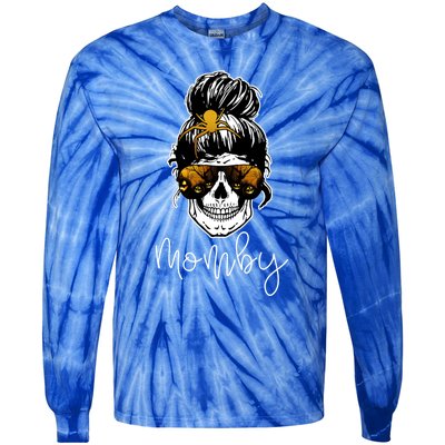 Messy Mom Bun Skull Halloween Mom Life Cool Gift Tie-Dye Long Sleeve Shirt