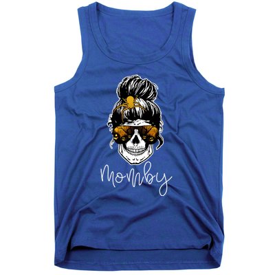 Messy Mom Bun Skull Halloween Mom Life Cool Gift Tank Top