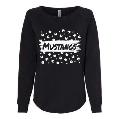 Mustangs Mascot Back To School Spirit Footprint Heart Squad Womens California Wash Sweatshirt