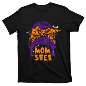 Momster Messy Bun Hair Skull Witch Spider Halloween T-Shirt