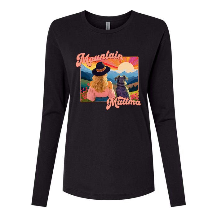 Mountain Muttma Boho Dog Hiking Trail Camping Adventure Womens Cotton Relaxed Long Sleeve T-Shirt