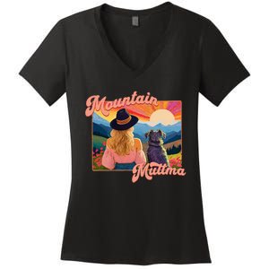 Mountain Muttma Boho Dog Hiking Trail Camping Adventure Women's V-Neck T-Shirt