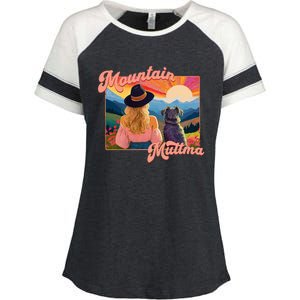 Mountain Muttma Boho Dog Hiking Trail Camping Adventure Enza Ladies Jersey Colorblock Tee