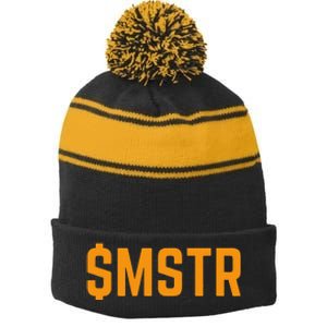 $Mstr Microstrategy Bitcoin Stripe Pom Pom Beanie