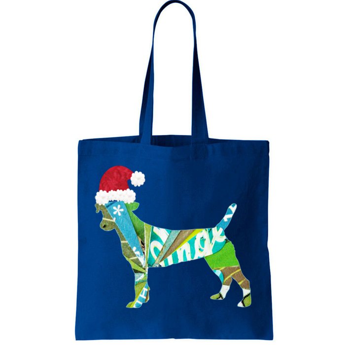 Mixed Media Collage Art Dog Puppy In Santa Hat Merry Ho Ho Meaningful Gift Tote Bag