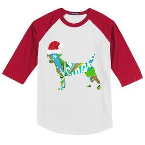 Mixed Media Collage Art Dog Puppy In Santa Hat Merry Ho Ho Meaningful Gift Kids Colorblock Raglan Jersey