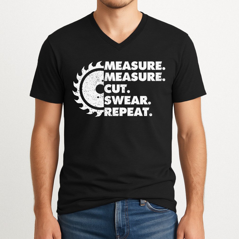 Measure Measure Cut Swear Repeat For Carpenter & Woodworker V-Neck T-Shirt