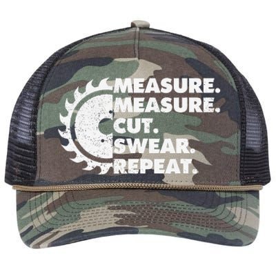 Measure Measure Cut Swear Repeat For Carpenter & Woodworker Retro Rope Trucker Hat Cap