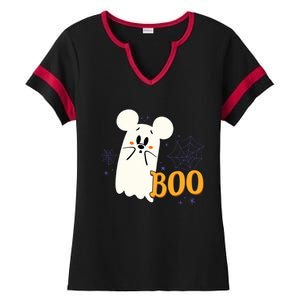 Mickey Mouse Cute Little Ghost Boo Halloween Ladies Halftime Notch Neck Tee