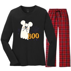 Mickey Mouse Cute Little Ghost Boo Halloween Women's Long Sleeve Flannel Pajama Set 