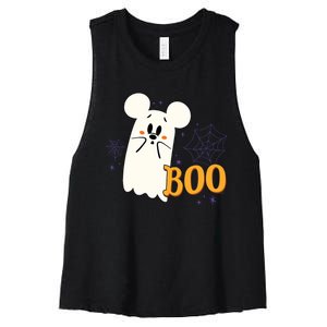 Mickey Mouse Cute Little Ghost Boo Halloween Women's Racerback Cropped Tank