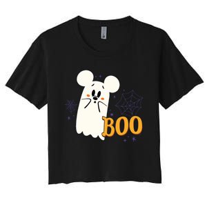 Mickey Mouse Cute Little Ghost Boo Halloween Women's Crop Top Tee