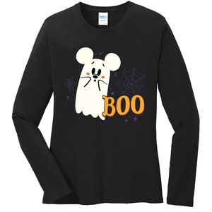 Mickey Mouse Cute Little Ghost Boo Halloween Ladies Long Sleeve Shirt