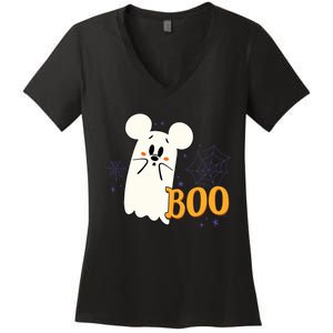 Mickey Mouse Cute Little Ghost Boo Halloween Women's V-Neck T-Shirt