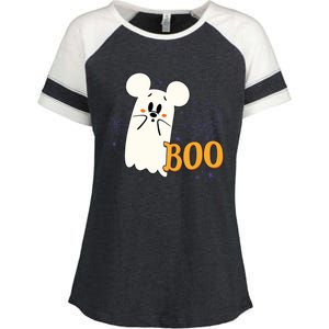 Mickey Mouse Cute Little Ghost Boo Halloween Enza Ladies Jersey Colorblock Tee