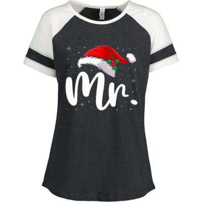 Mr Mrs Claus Christmas Couples Matching His And Her Pajamas  Enza Ladies Jersey Colorblock Tee