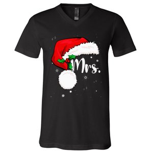 Mr Mrs Claus Christmas Couples Matching His And Her Pajamas V-Neck T-Shirt