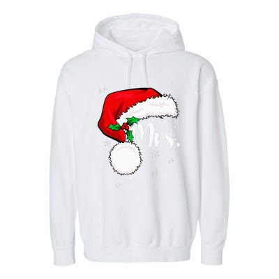 Mr Mrs Claus Christmas Couples Matching His And Her Pajamas Garment-Dyed Fleece Hoodie