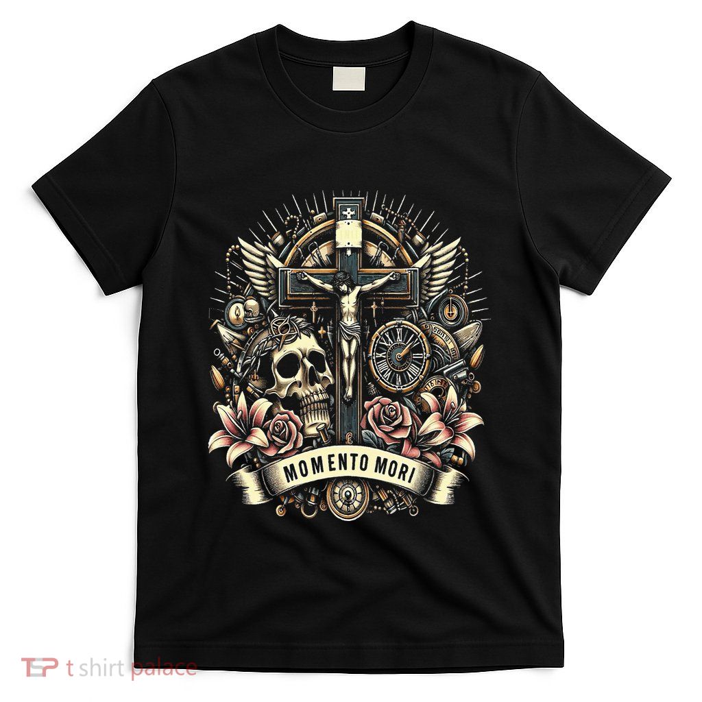 Memento Mori Catholic Crucifix Traditional Latin Mass Skull T-Shirt