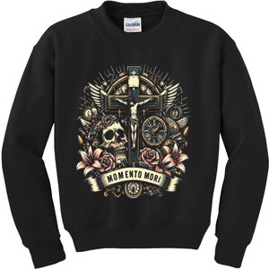 Memento Mori Catholic Crucifix Traditional Latin Mass Skull Kids Sweatshirt