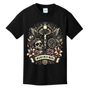 Memento Mori Catholic Crucifix Traditional Latin Mass Skull Kids T-Shirt